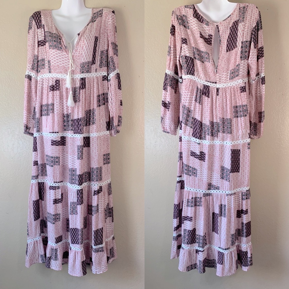 Boho Cottagecore Patchwork Pink Black Tiered Tass… - image 2